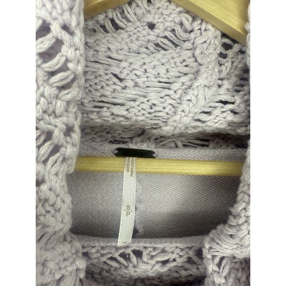 FREE PEOPLE Melody Crochet Swit Lilac Oversized Sweatshirt Small Boho Cozycore - Picture 9 of 13